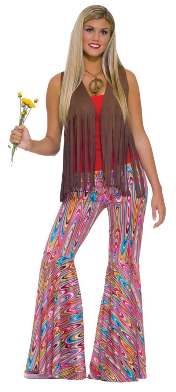 The Costume Center Vibrantly Colored Wild Swirl Bell Bottom Pants Women Adult Halloween Costume - One Size